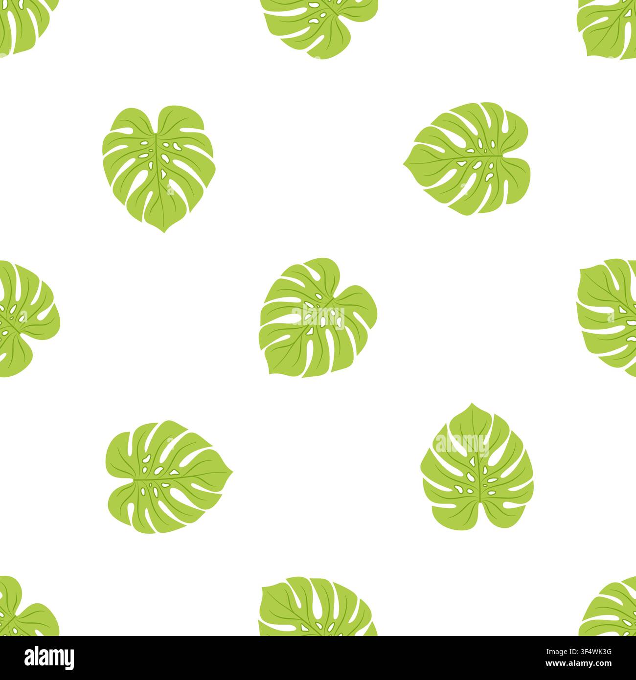 Motif vectoriel sans joint avec des feuilles de monstera vertes sur fond blanc. Répétition botanique tropicale pour textile, papier peint, emballage et impression. Illustration de Vecteur