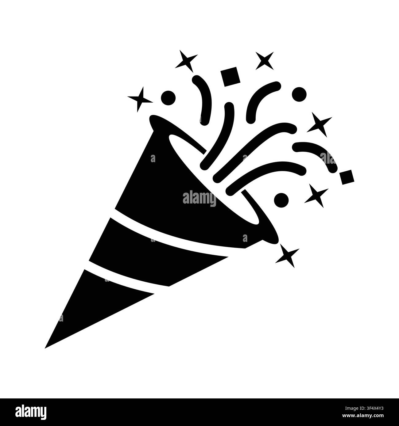 Icône vectorielle remplie d’un popper à confettis parfaitement pixélisé, de style plat et épuré. Idéal pour célébration, festival, fête, événement, vœux, marque, application Illustration de Vecteur