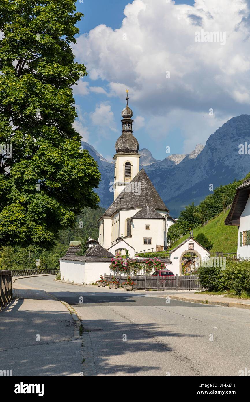 Église paroissiale Saint-Sébastien, Ramsau près de Berchtesgaden, Berchtesgadener Land, Bavière, Allemagne *** Église paroissiale Saint-Sébastien, Ramsau près de Berchtesgaden Banque D'Images