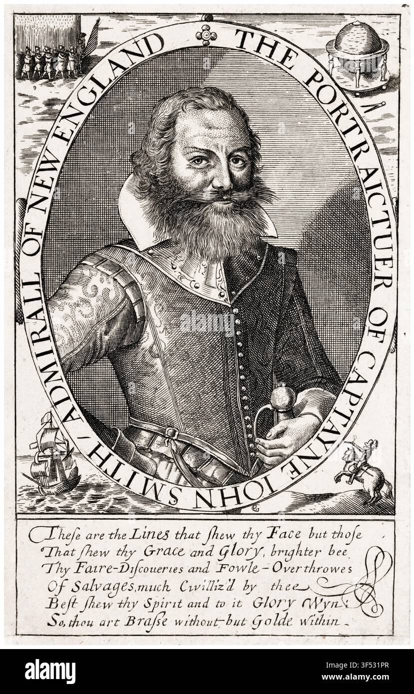 John Smith (1579/80-1631), soldat anglais, explorateur, gouverneur colonial, amiral de la Nouvelle-Angleterre, portrait gravé éventuellement après Simon van de passe, vers 1617 Banque D'Images