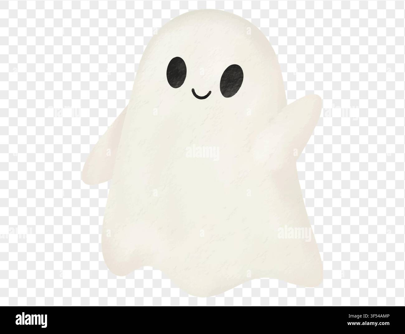 Fantôme aquarellé souriant simple, mignon personnage d'Halloween en vectoriel. Illustration de Vecteur