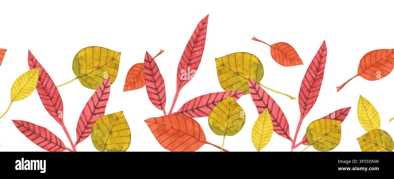 Bordure sans couture avec des feuilles d'automne Banque D'Images