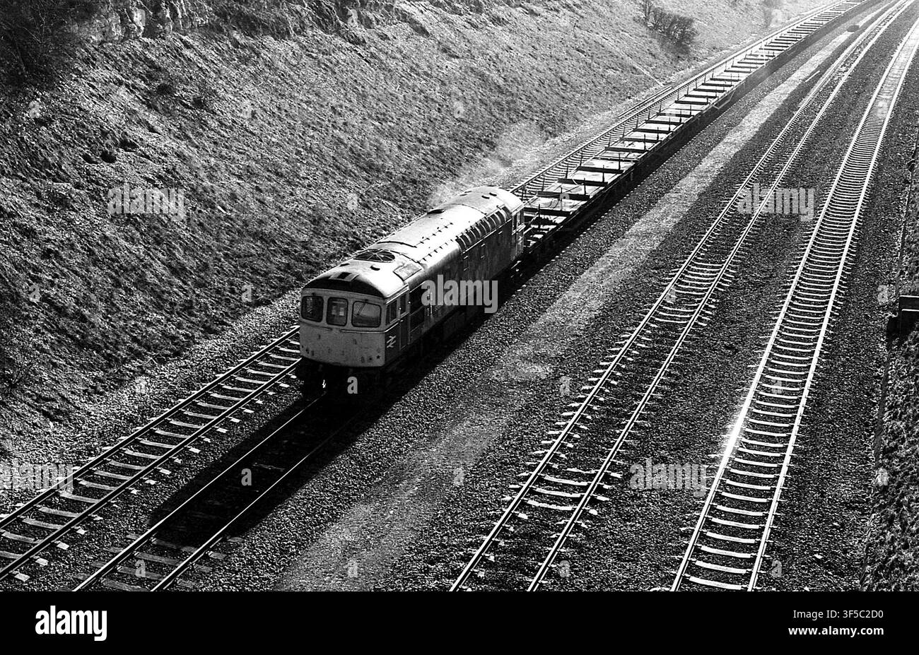 Classe BR 33 n° 33030 (D6548) tirant un train de marchandises descendant sur la ligne principale du Great Western vers la gare de Cholsey en 1979. Banque D'Images