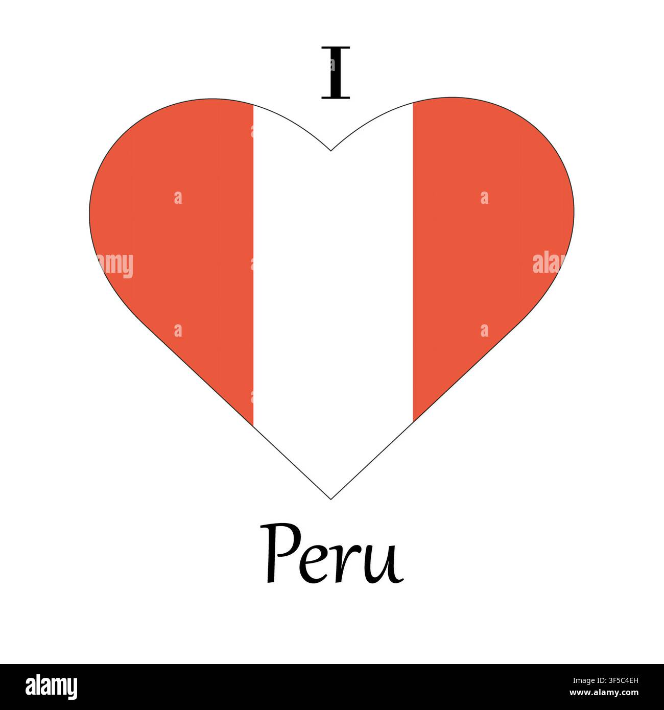 Illustration de I Love Peru avec un signe en forme de coeur avec un drapeau sur fond blanc Banque D'Images