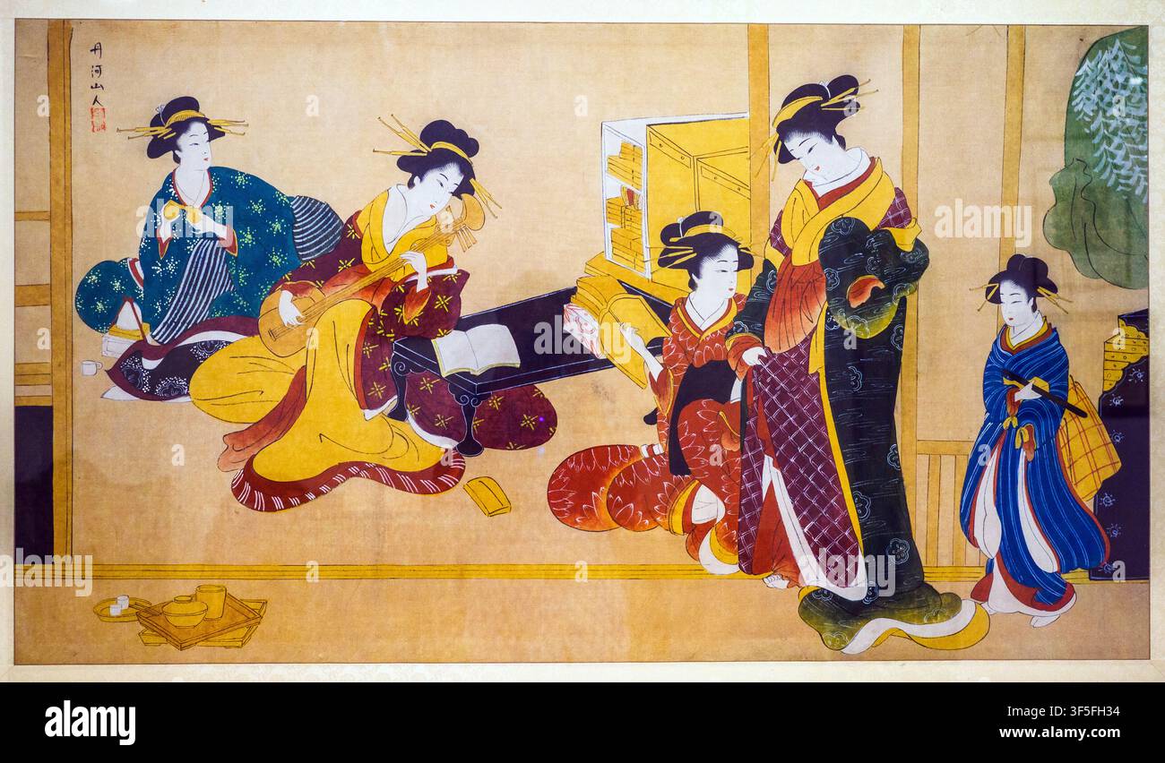Peinture japonaise Ukiyo-E de la fin du XIXe siècle sur papier de mûrier - Musée Bratko d'Art Oriental - Korce, Albanie Banque D'Images