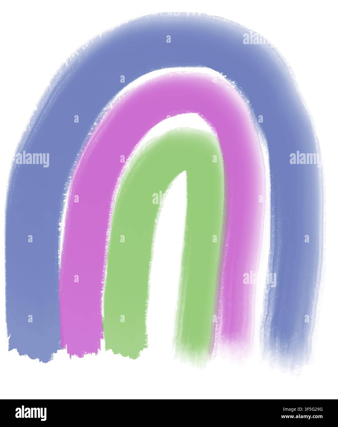 Un arc-en-ciel dessiné à la main avec une texture de pinceau dans des tons bleus, violets et verts doux. Bien adapté pour la décoration de chambre d'enfant, la papeterie de fête de bébé, etc. Banque D'Images