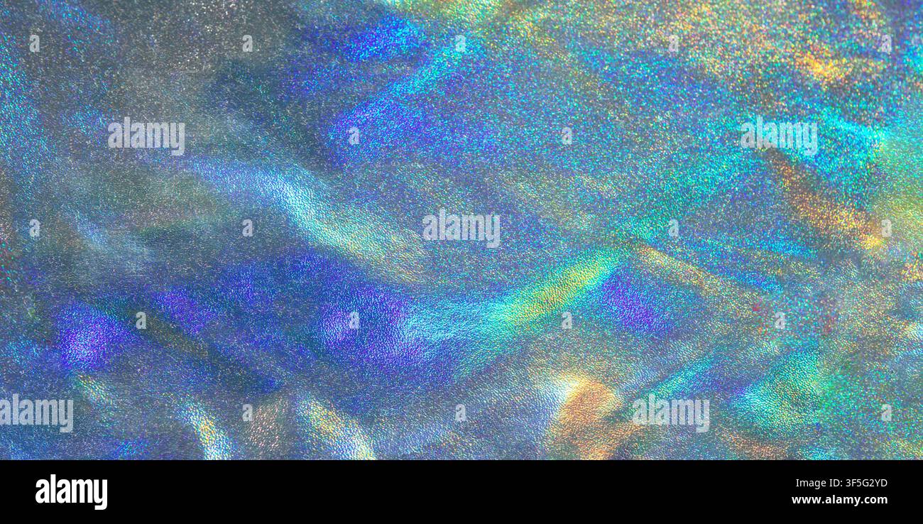 Fond abstrait holographique à reflets irisés avec texture métallique arc-en-ciel et motif de vague douce Banque D'Images