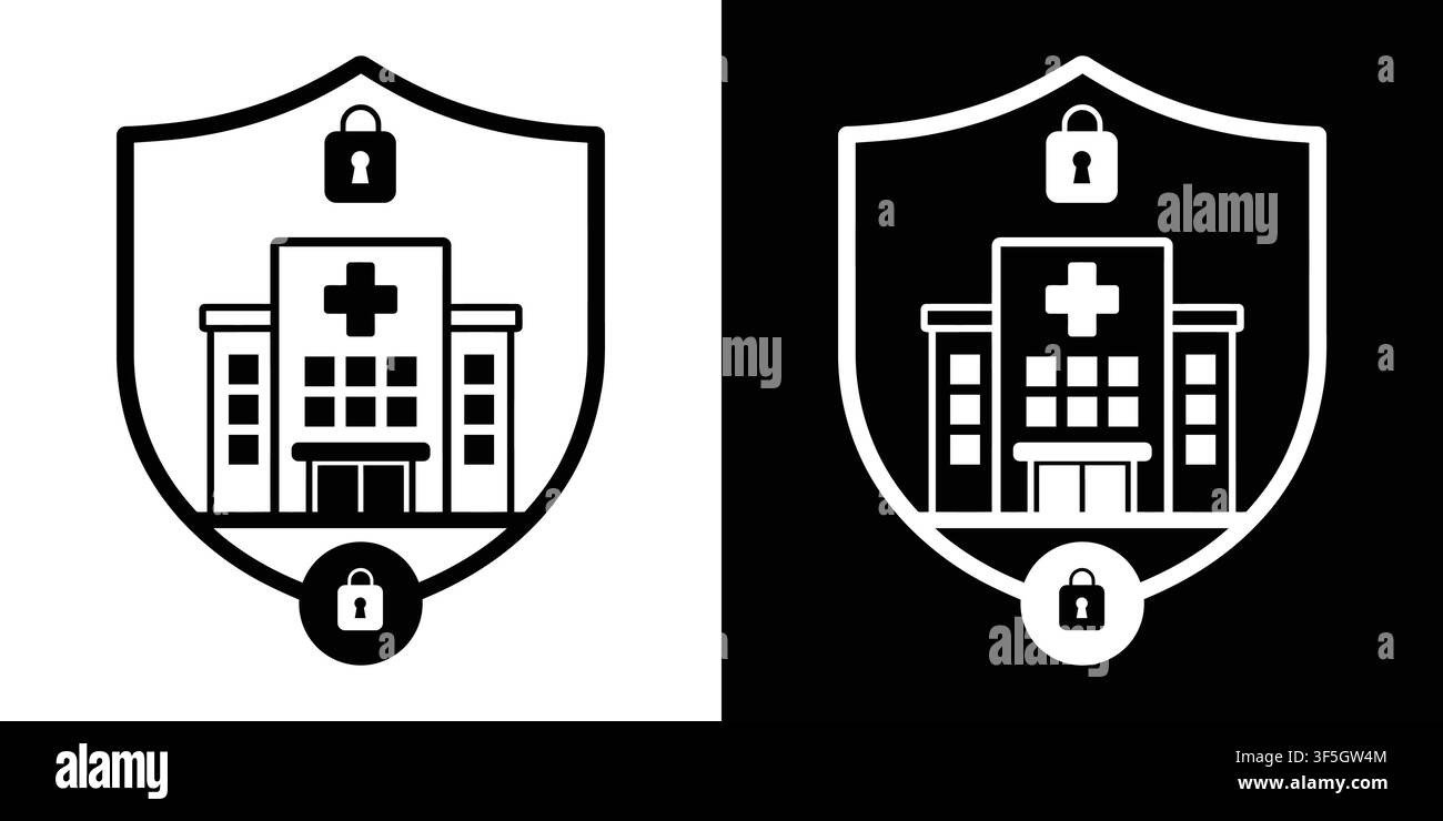 Icône de bouclier de protection sécurisée pour hôpital, sécurité des soins de santé, confidentialité des données médicales, illustration vectorielle de la sécurité des hôpitaux Illustration de Vecteur
