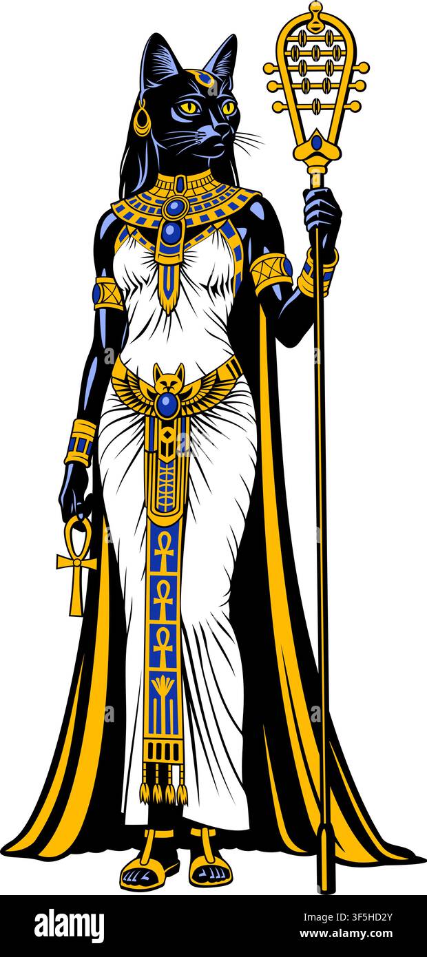 Bastet. Déesse égyptienne ancienne. Illustration vectorielle en couleur. Illustration de Vecteur