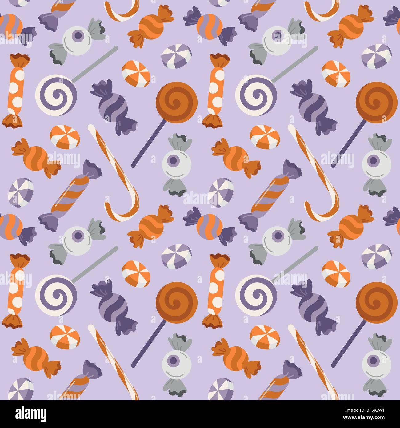 Fond sans couture Halloween avec des bonbons trick-or-treat, des sucreries, des cannes en sucre et des sucettes pour textile, papier peint, emballage Illustration de Vecteur