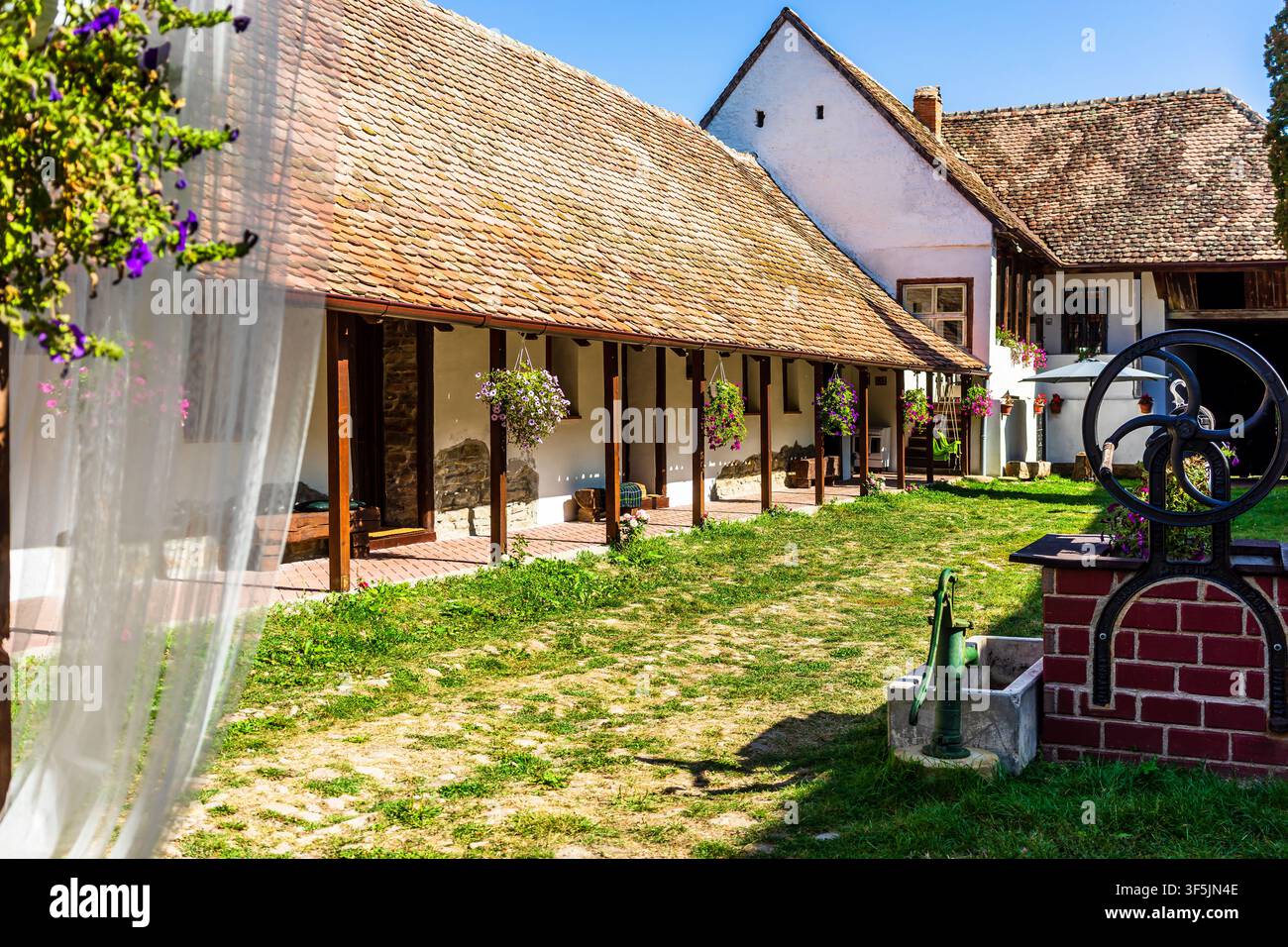 Paysage rural typique et maisons rustiques à Barcut - Bekokten, Transylvanie, Roumanie Banque D'Images