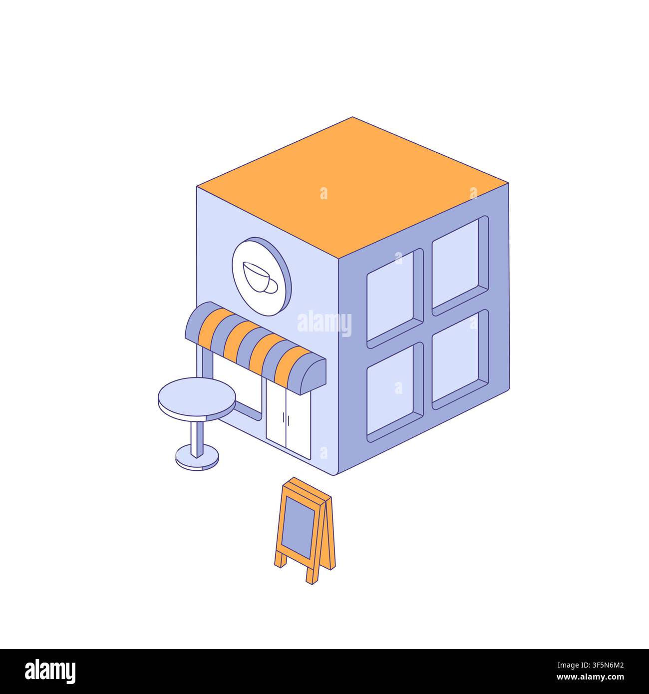 Petit café en plein air avec table ronde et panneau, vue isométrique. Illustration vectorielle plate pour l'hôtellerie, branding de café Illustration de Vecteur