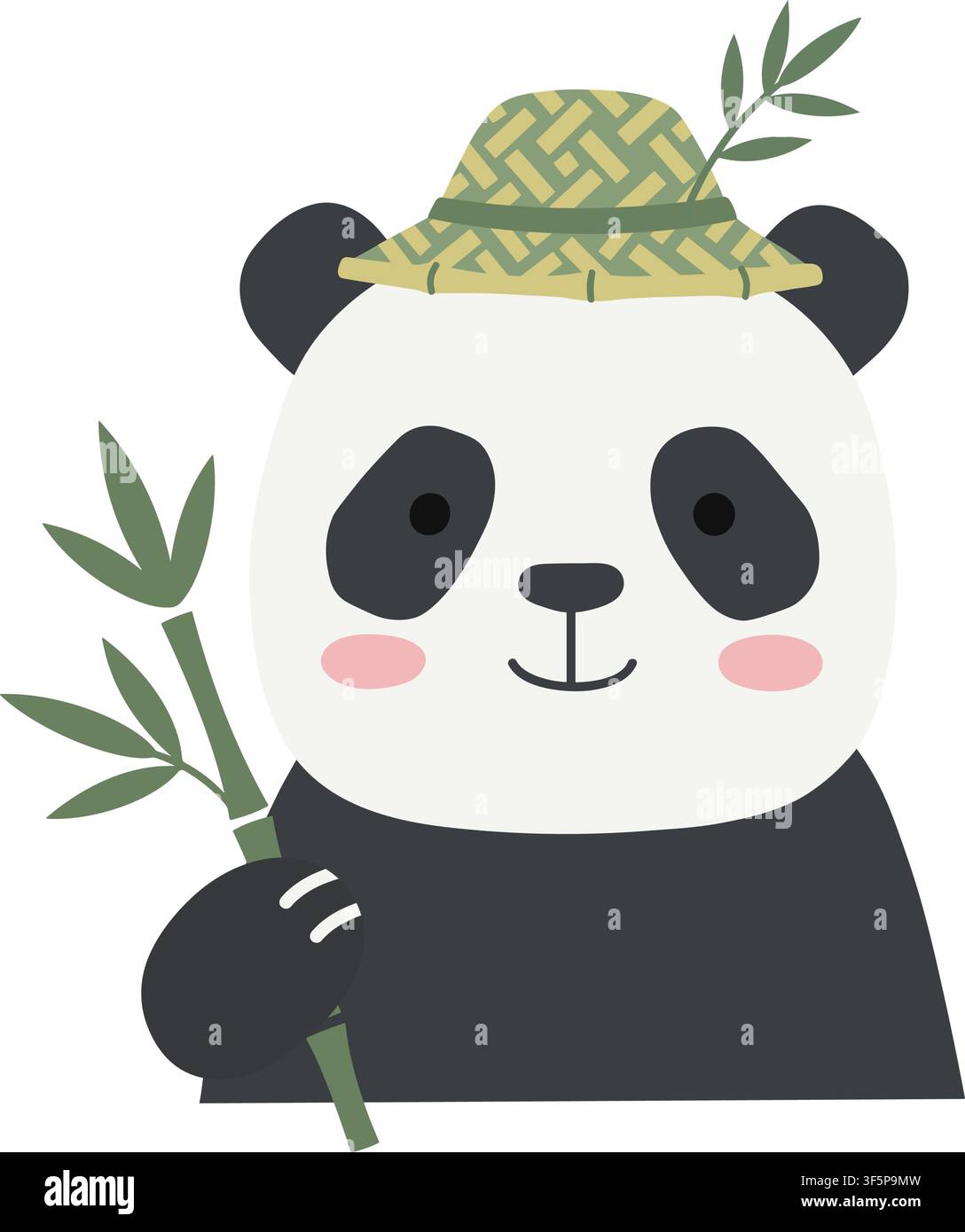 Panda mignon avec branche de bambou. Illustration vectorielle enfantine simple, élément de conception animale Illustration de Vecteur