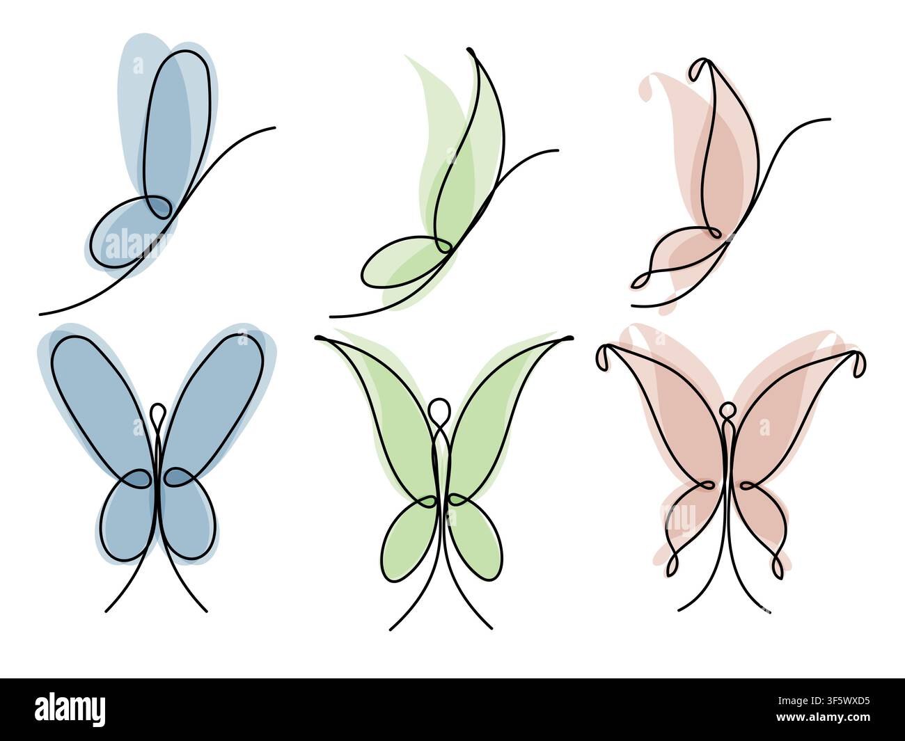 Papillon dans un style de dessin en ligne continue avec des formes abstraites. Illustrations vectorielles pour la décoration, le design graphique, le logo Illustration de Vecteur