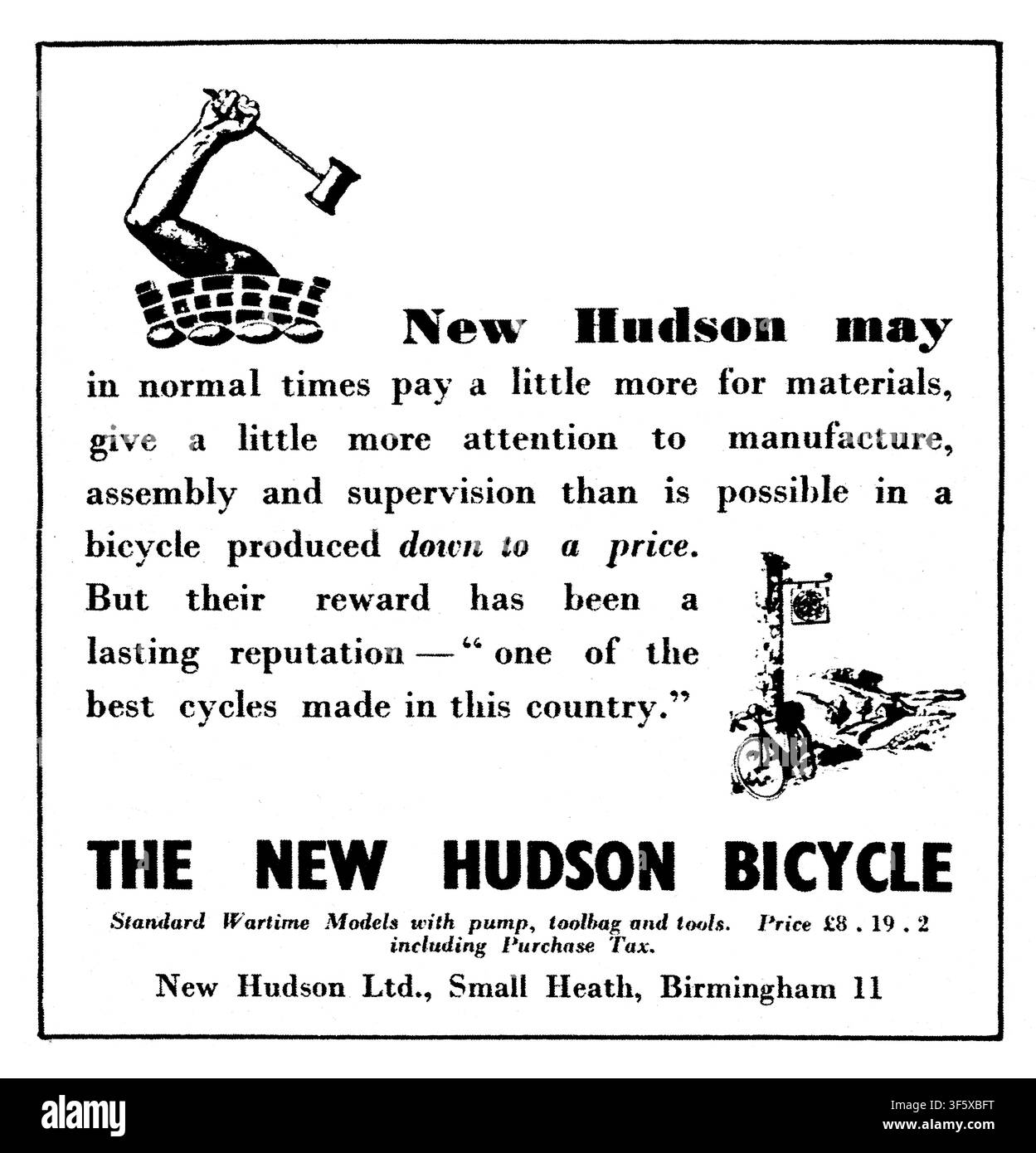 1945 Illustrated Magazine, publicité pour le vélo New Hudson, ‘l’un des meilleurs vélos fabriqués dans ce pays‘ Banque D'Images