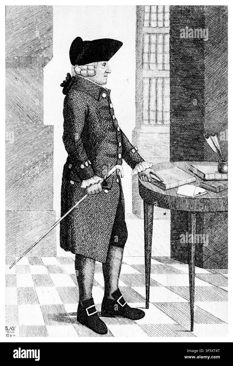Adam Smith (1723-1790), économiste et philosophe écossais, gravure de portrait par John Kay, 1790 Banque D'Images