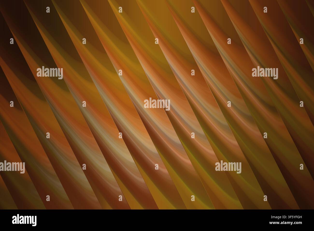 Un fond abstrait haute résolution présentant des structures d'ondes diagonales répétitives avec des dégradés fluides, rendus dans des teintes profondes d'ambre et d'or. Banque D'Images