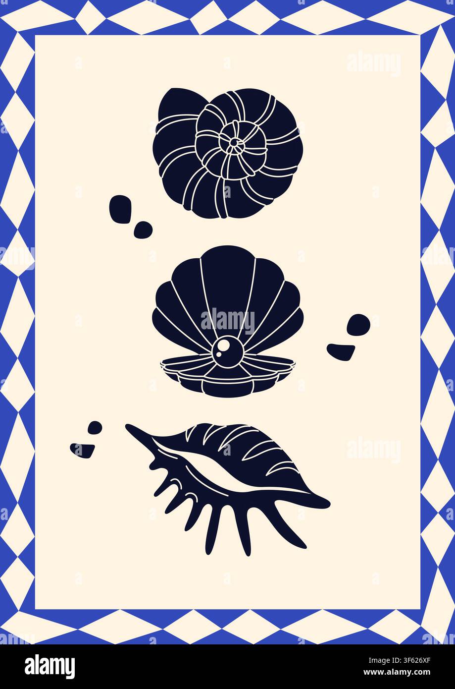 Affiche de collection de coquillages décoratifs Illustration de Vecteur