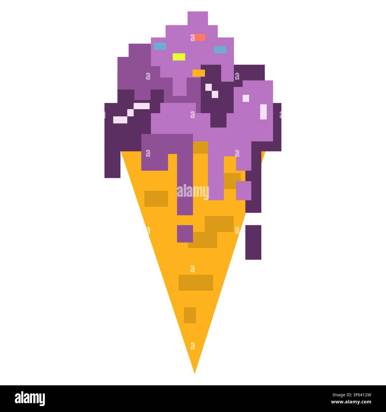 Pixel Art Cône de glace fondant Rétro 8 Bit Illustration de temps chaud Illustration de Vecteur