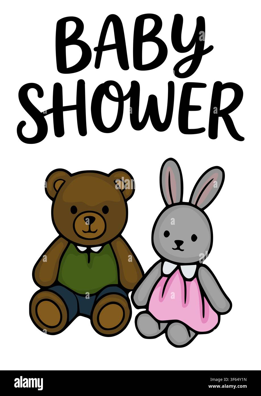 Affiche vectorielle pour baby shower avec une mignonne illustration d'ours en peluche et de lapin Illustration de Vecteur