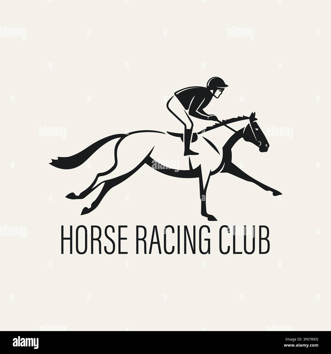 Logo du club de courses de chevaux avec un jockey et un cheval Illustration de Vecteur