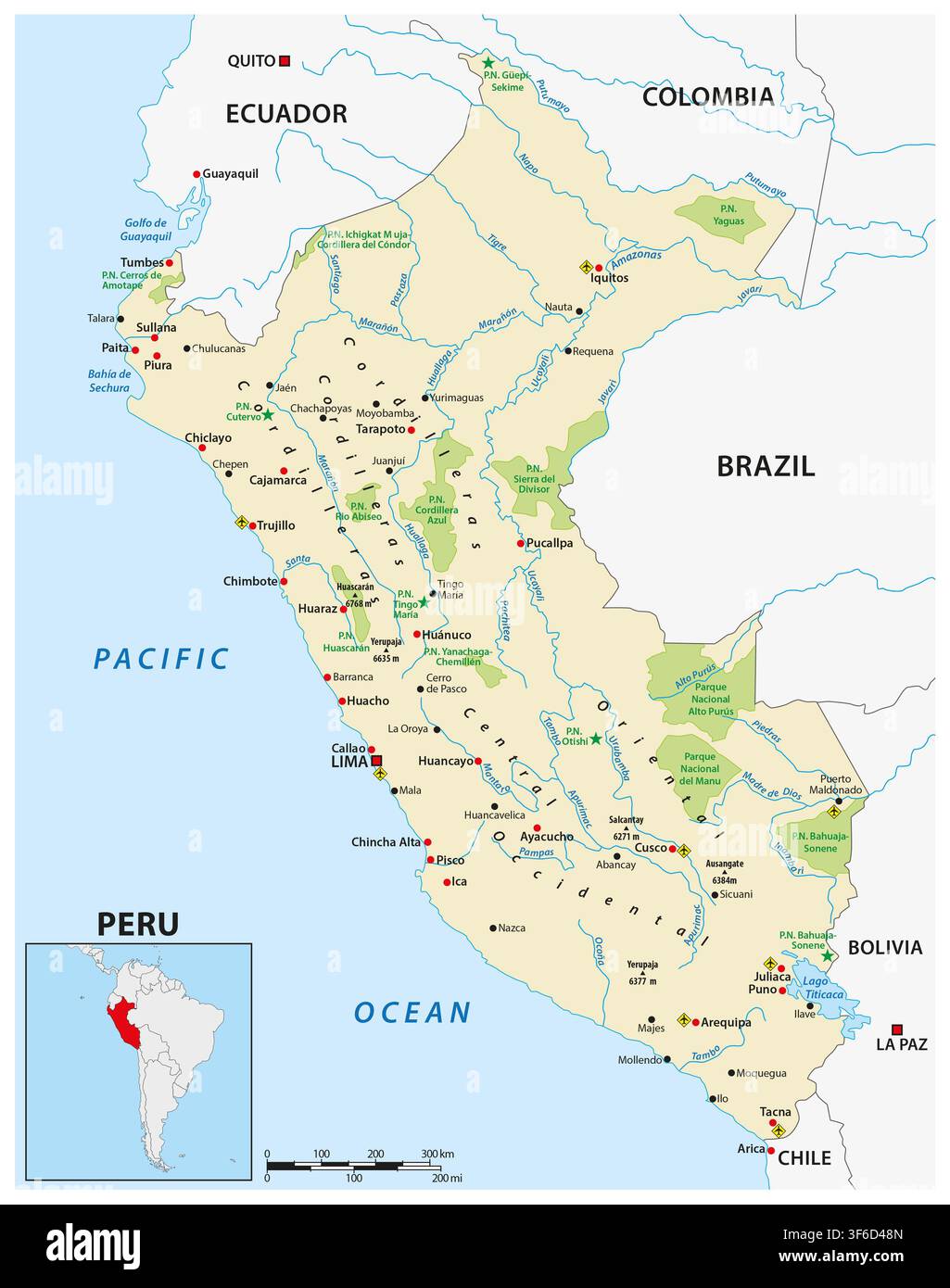Carte de l'État sud-américain du Pérou Banque D'Images
