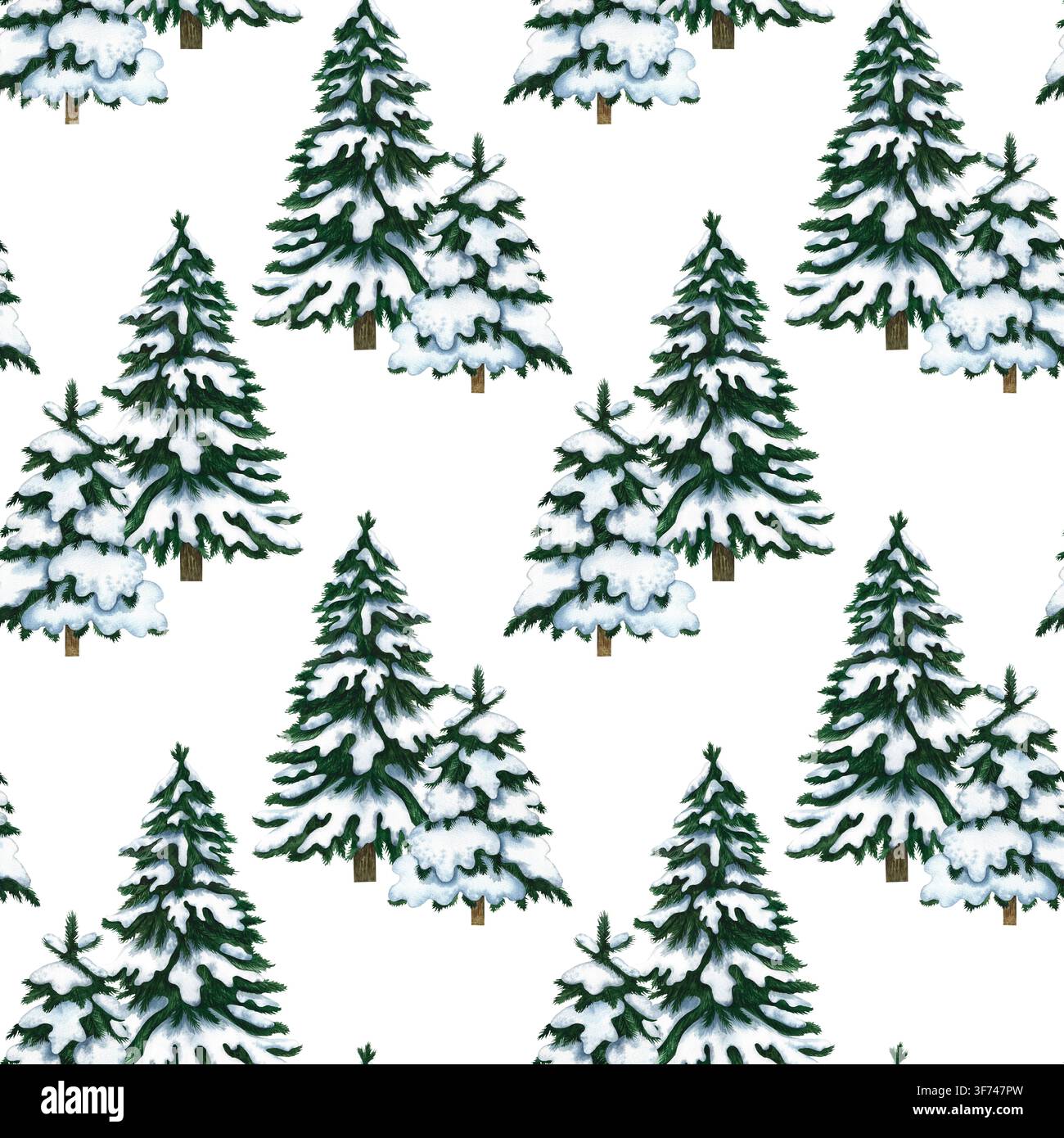 Motif sans couture de sapins de Noël enneigés. Illustration aquarellée dessinée à la main. Parfait pour les emballages de Noël, les impressions de fêtes saisonnières, les textiles Banque D'Images