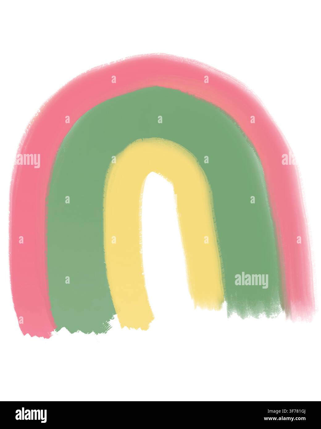 Une illustration arc-en-ciel pastel douce dans les tons rose, vert et jaune, dessinée à la main avec un effet de pinceau texturé, parfaite pour l'art de la chambre d'enfant, les cartes de vœux. Banque D'Images