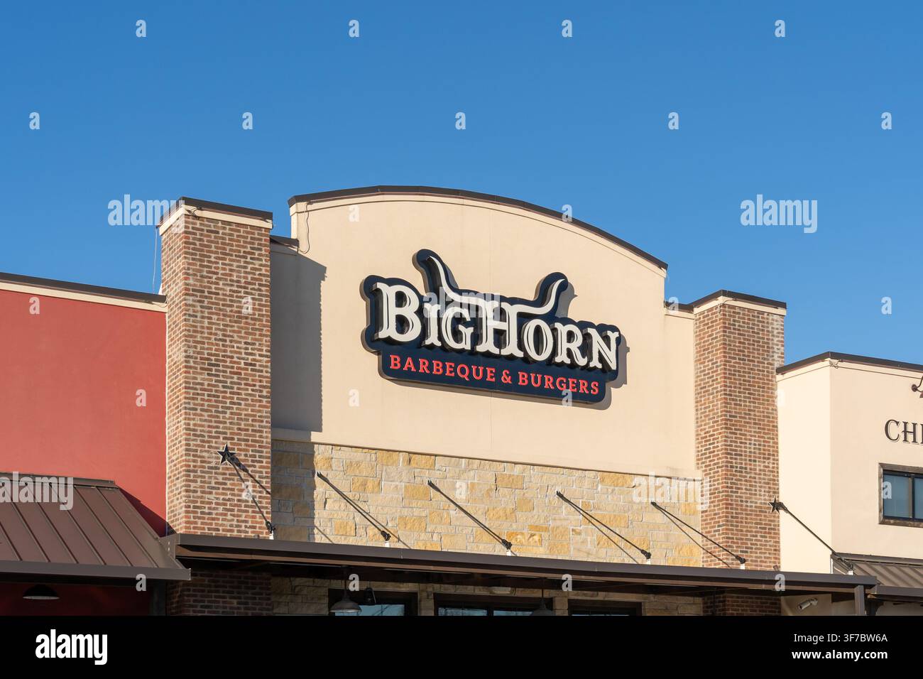 Un restaurant Big Horn BBQ à Manvel, TX, États-Unis. Banque D'Images