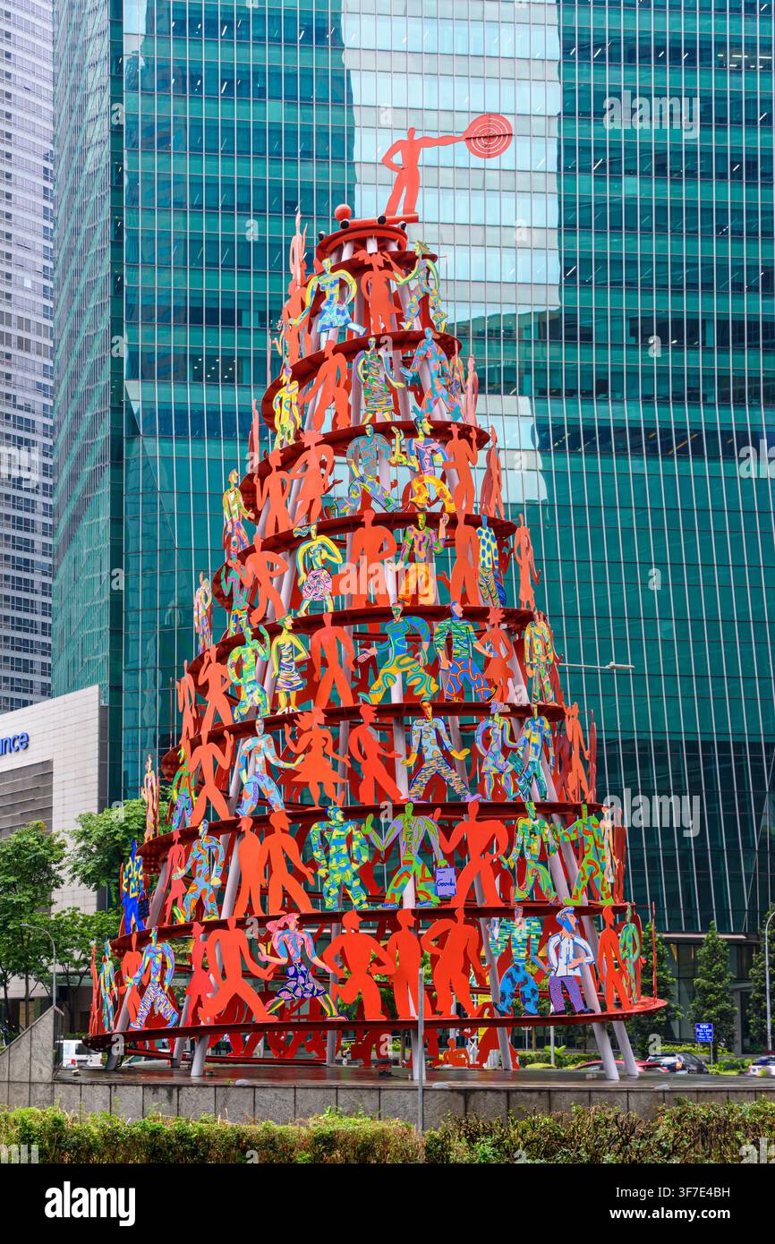 Sculpture en acier conique colorée appelée impulsion, par David Gerstein au Cœur du centre-ville de Singapour Banque D'Images