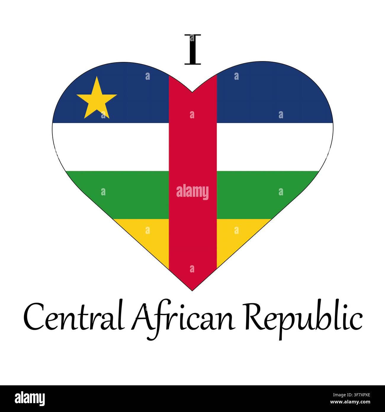 Illustration de "J'aime la République centrafricaine" avec un panneau en forme de cœur portant un drapeau sur fond blanc Banque D'Images