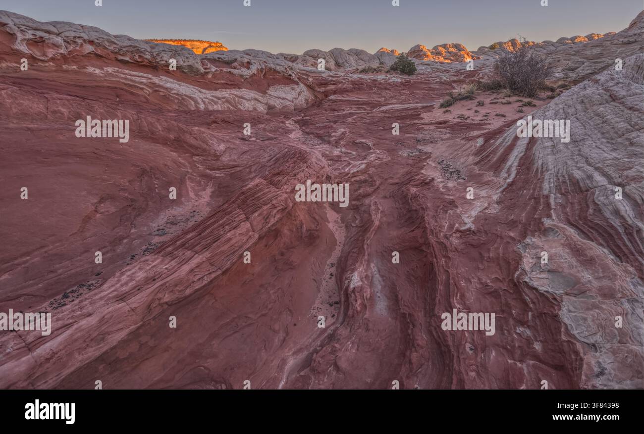 Formations de grès colorées dans la zone de White Pocket du monument national des Vermilion Cliffs en Arizona au coucher du soleil Banque D'Images