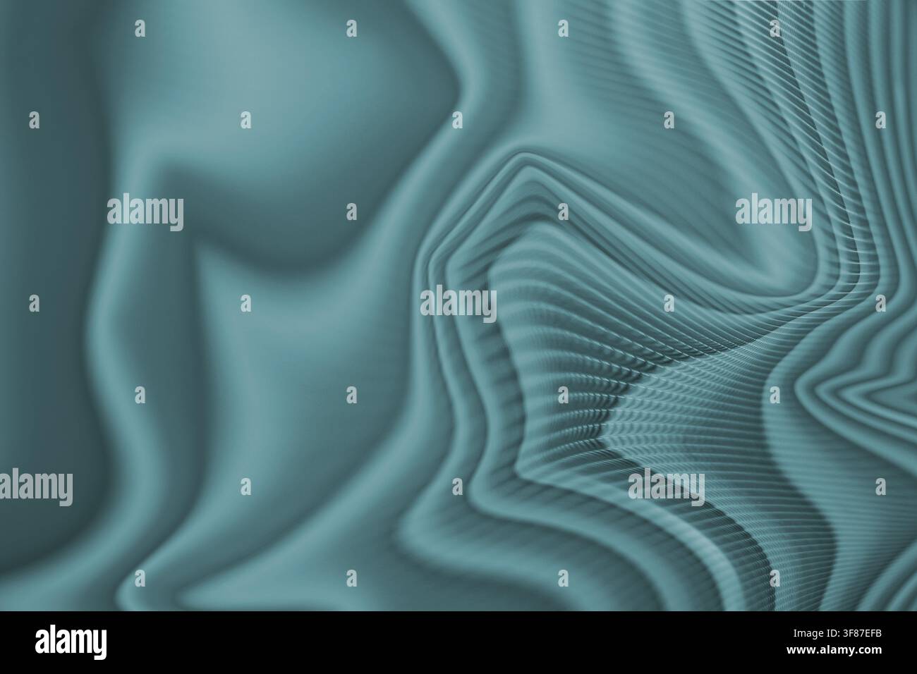 Arrière-plan abstrait bleu-vert et gris fluide présentant des lignes ondulées déformées et une texture de maillage, idéal pour les designs numériques high-tech. Banque D'Images