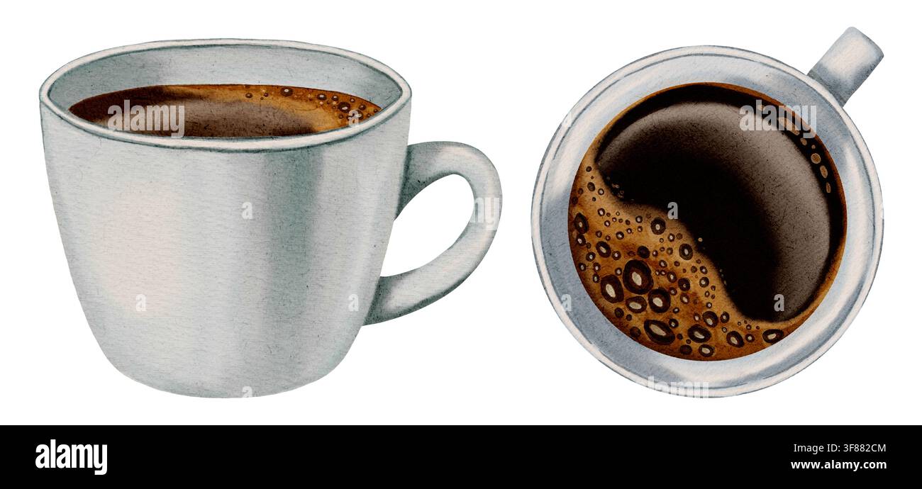 Tasse à café aquarelle. Espresso. Illustrations pour cafés, cafés, emballages, menus et design de produits. Banque D'Images