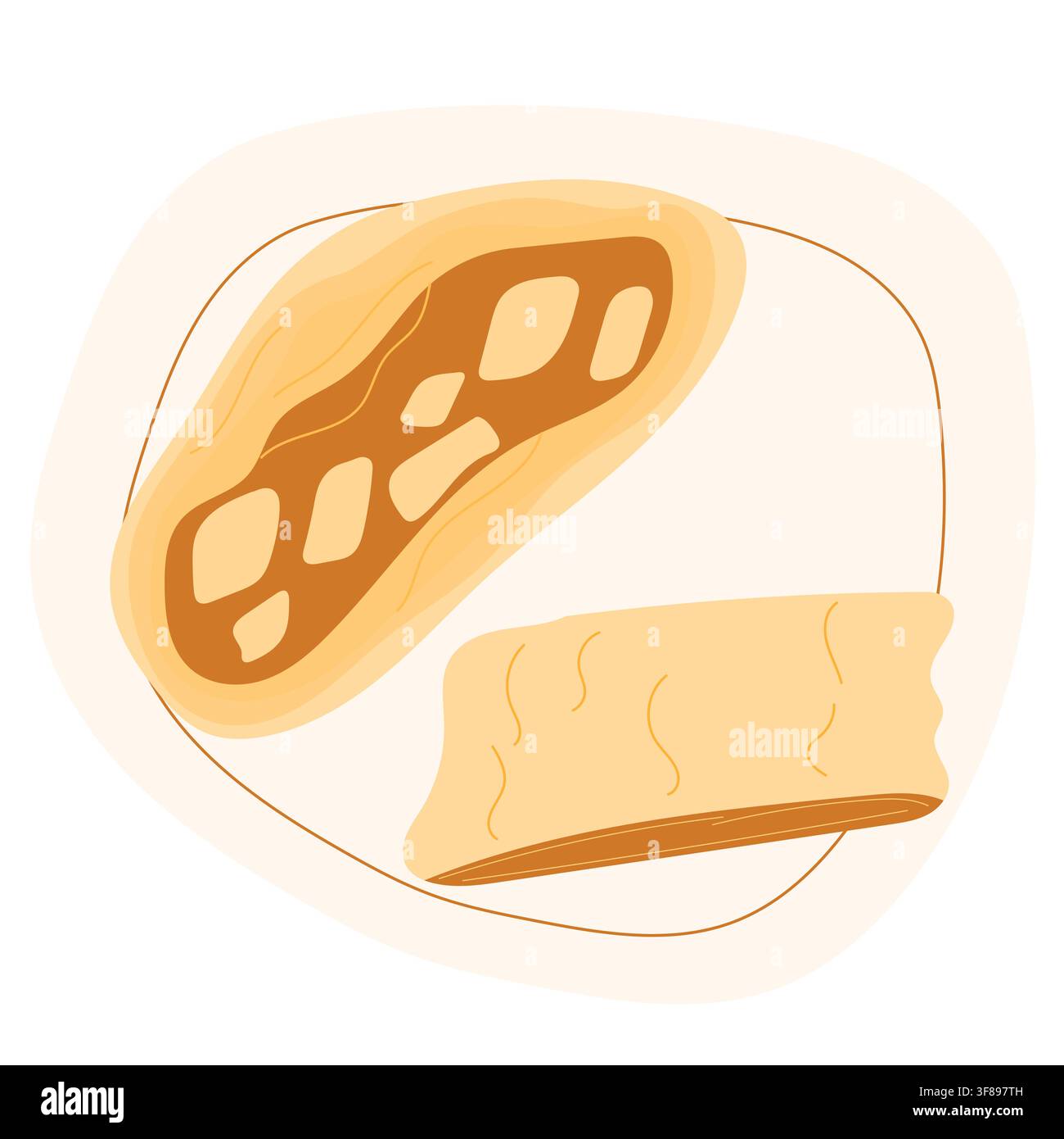 Stollen aux pommes, clipart de pain Stollen tranché pour la pâtisserie de Noël, menus de boulangerie pour les fêtes. Illustration de Vecteur