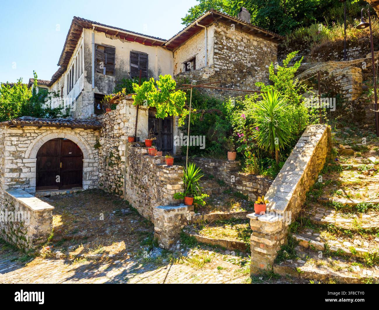 Maison en pierre dans le quartier ancien de Gorica - Berat, Albanie Banque D'Images