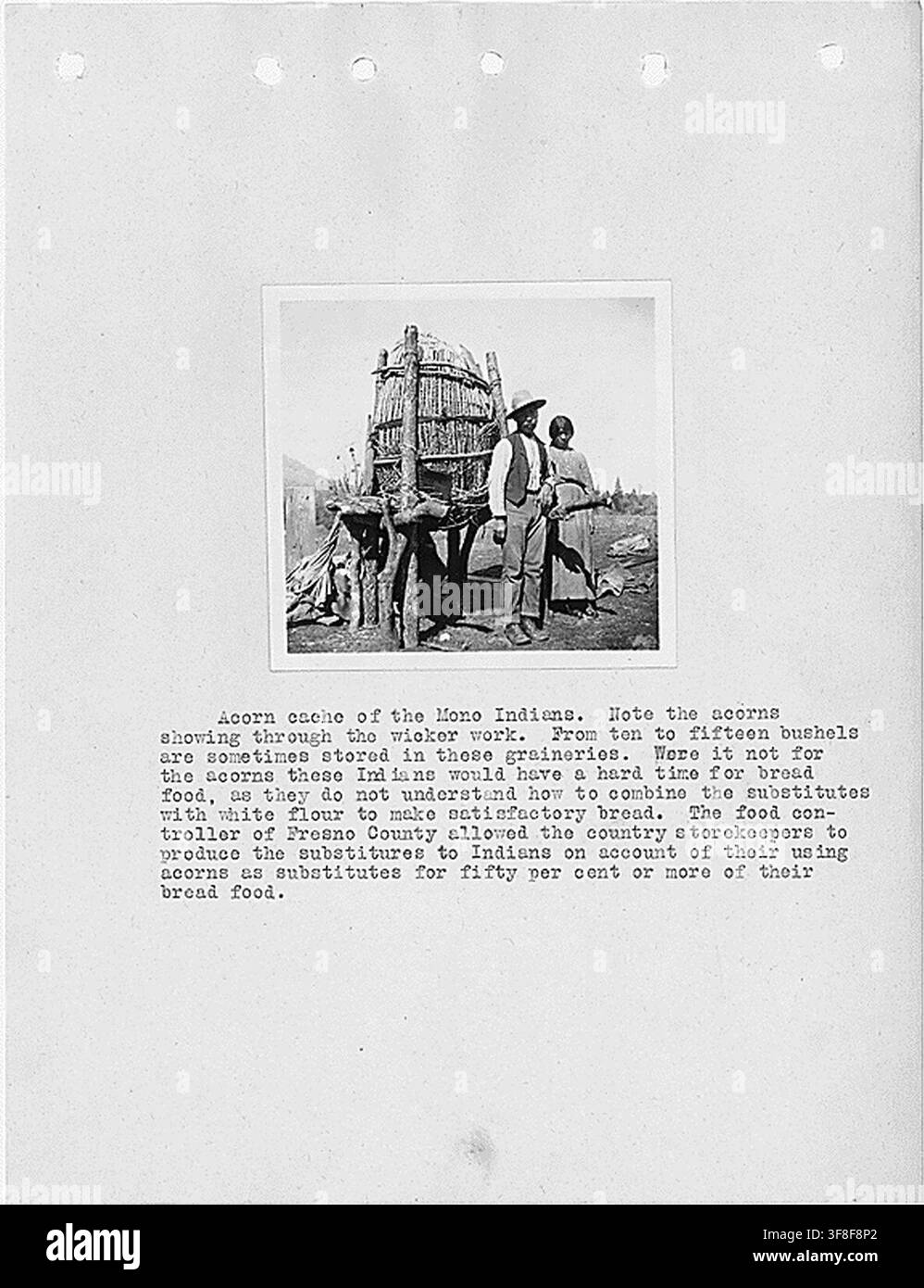 Une cache d'acorns des Indiens Mono en Californie, tirée d'un rapport d'enquête de 1920 sur les comtés de Fresno et Madera par L.D. Creel, pour le Bureau of Indian Affairs. Banque D'Images