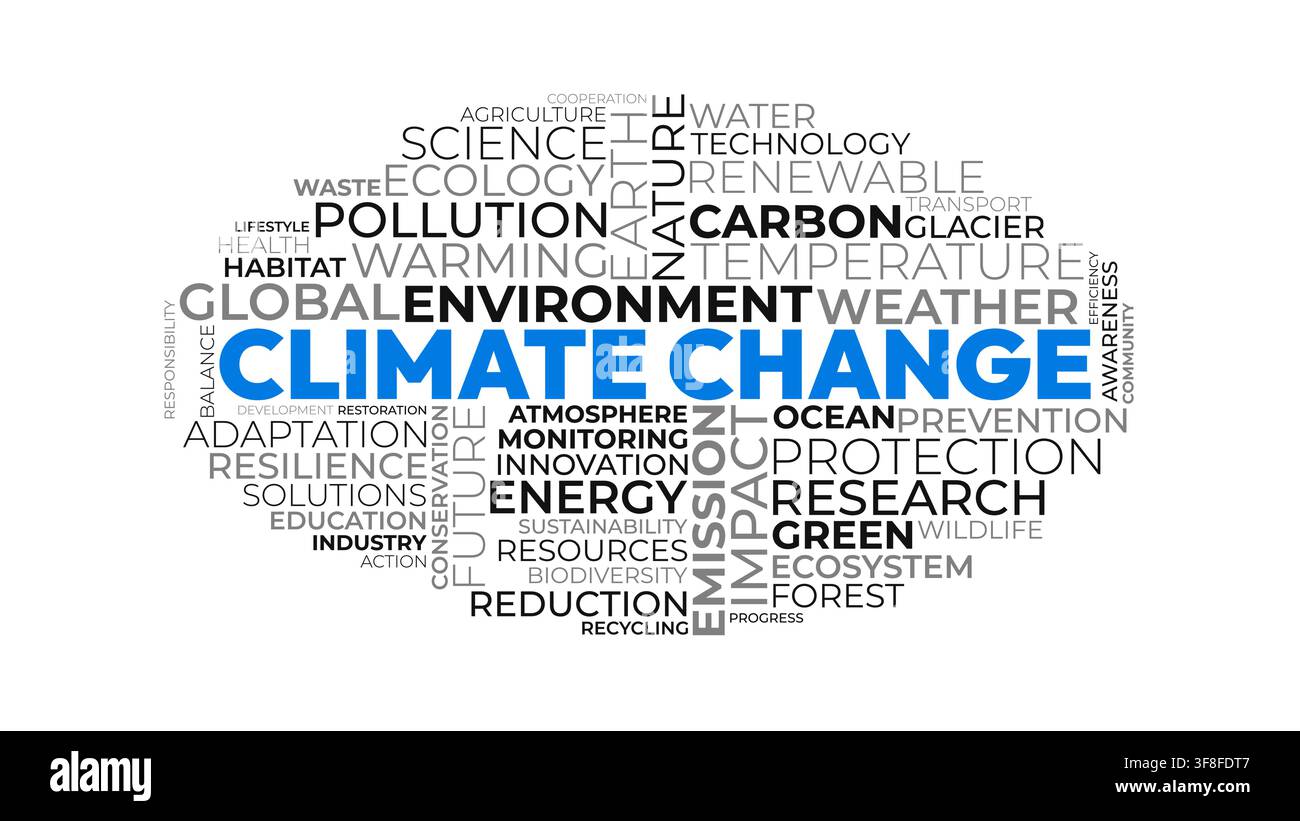 Illustration vectorielle de nuage de mots sur le changement climatique avec des termes liés au concept environnemental Illustration de Vecteur