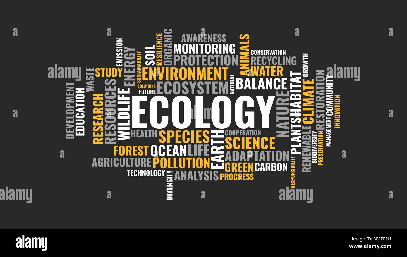 Concept de nuage de mots sur l'écologie et l'environnement sur fond sombre Illustration de Vecteur