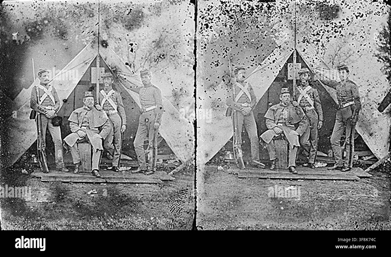 Un groupe de la 7e infanterie, par Mathew Brady, un photographe américain, pendant l'ère de la guerre de Sécession. Banque D'Images
