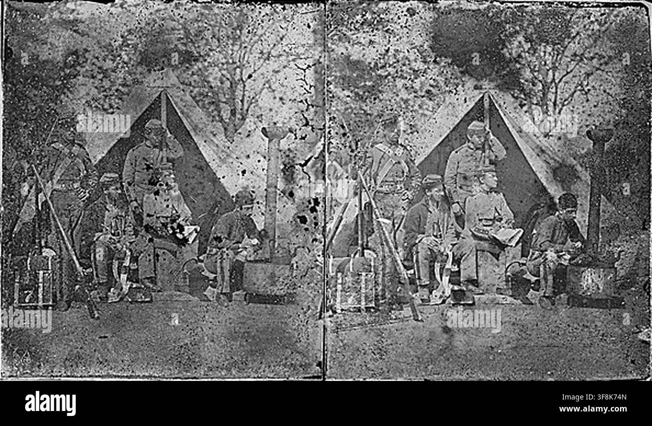 Un groupe de la 7e Infanterie, New York, dans un, un photographe américain, pendant l'époque de la guerre de Sécession. Banque D'Images
