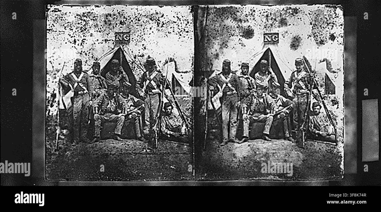 Un groupe de la 7e infanterie, par Mathew Brady, un photographe américain, pendant l'ère de la guerre de Sécession. Banque D'Images