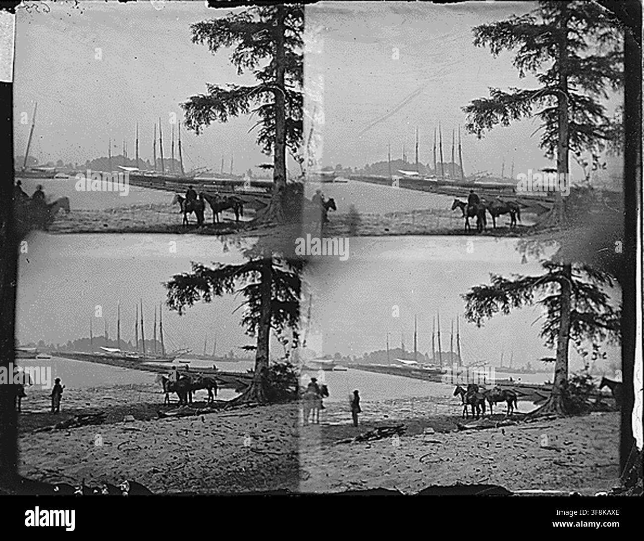 Un ponton sur la rivière James, Virginie, par Mathew Brady, un photographe américain, durant l'ère de la guerre de Sécession. Banque D'Images