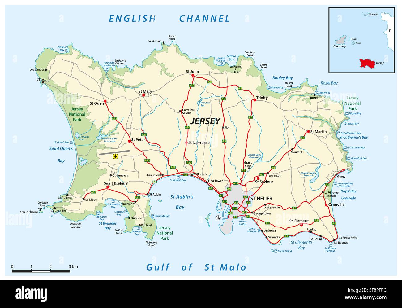Carte de l'île de Jersey, îles anglo-normandes, Europe Banque D'Images