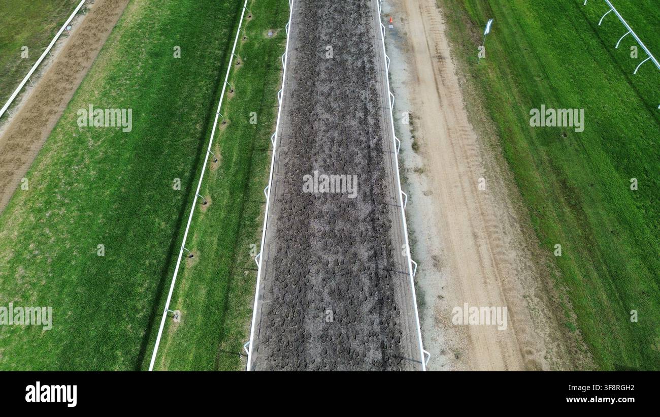 Vue aérienne de dessus des voies de la piste de courses de lévriers à Grafton Banque D'Images