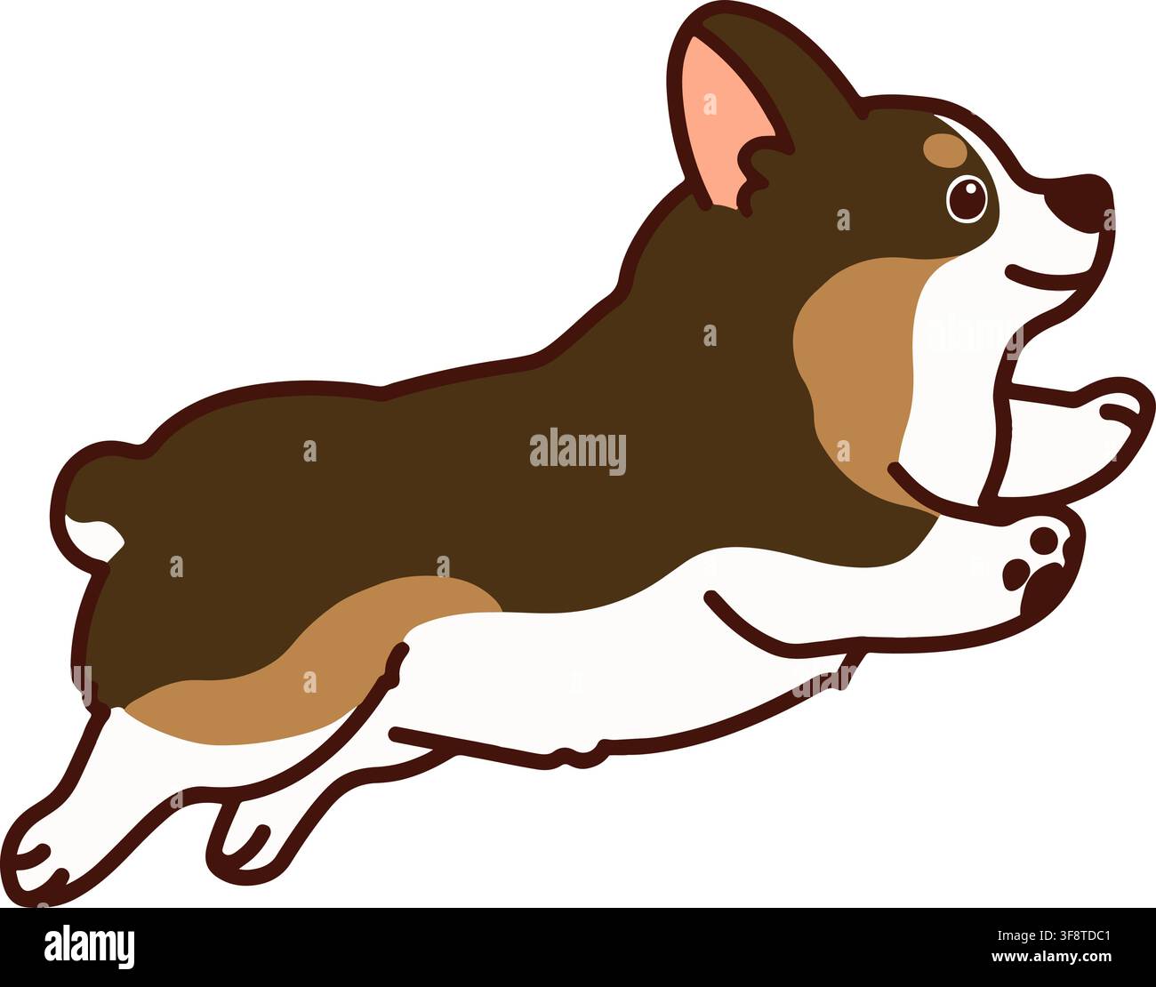 Contour d'un adorable Corgi de couleur sable en train de sauter de face latérale Illustration de Vecteur