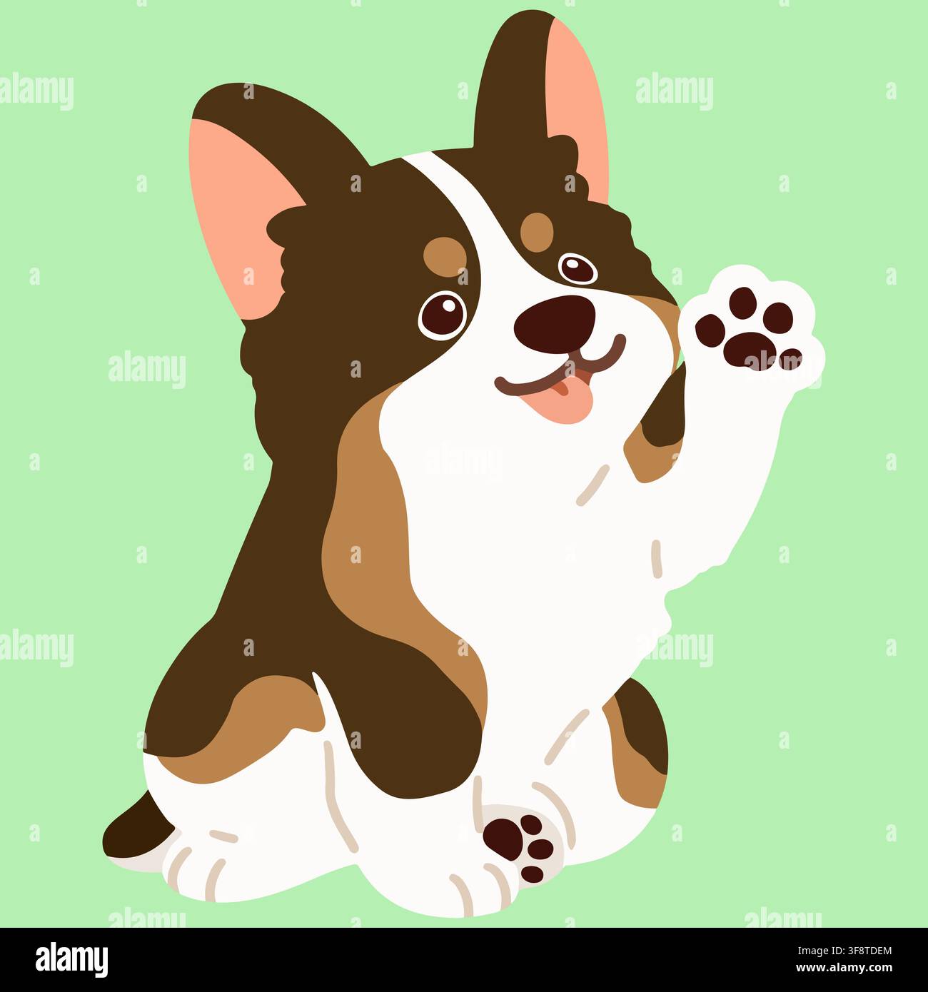 Corgi de couleur plat et mignon de couleur sable assis et agitant la main Illustration de Vecteur