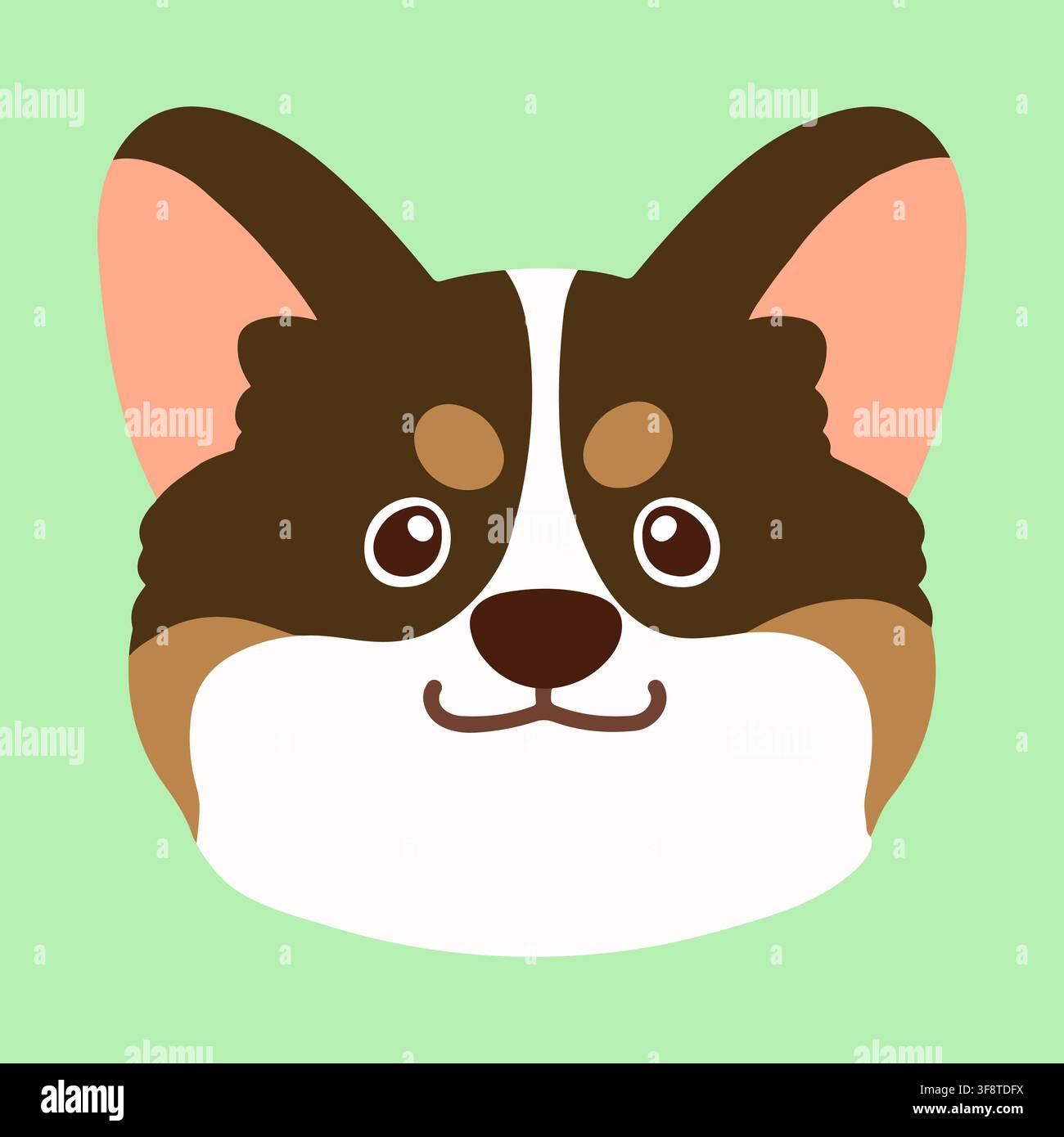 Visage de face d'un Corgi mignon de couleur sable plat Illustration de Vecteur