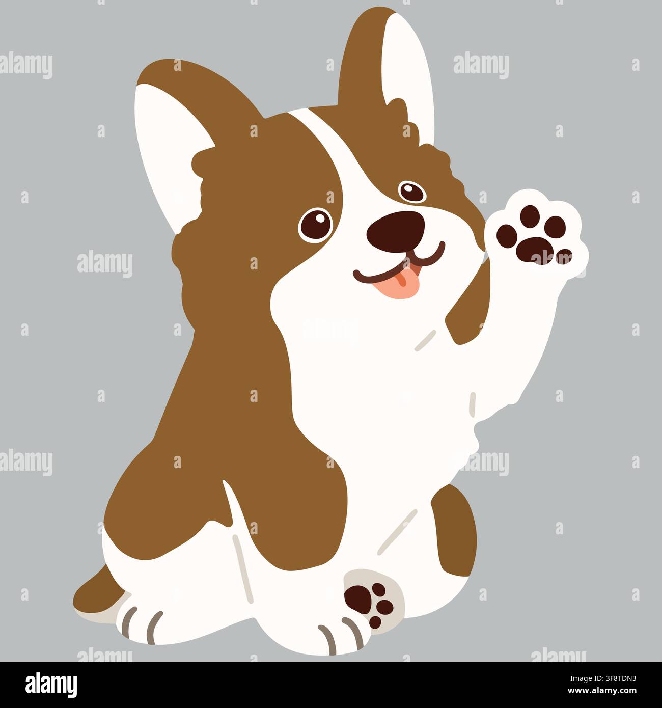 Corgi brun aux couleurs plates assis en faisant un signe de la main Illustration de Vecteur
