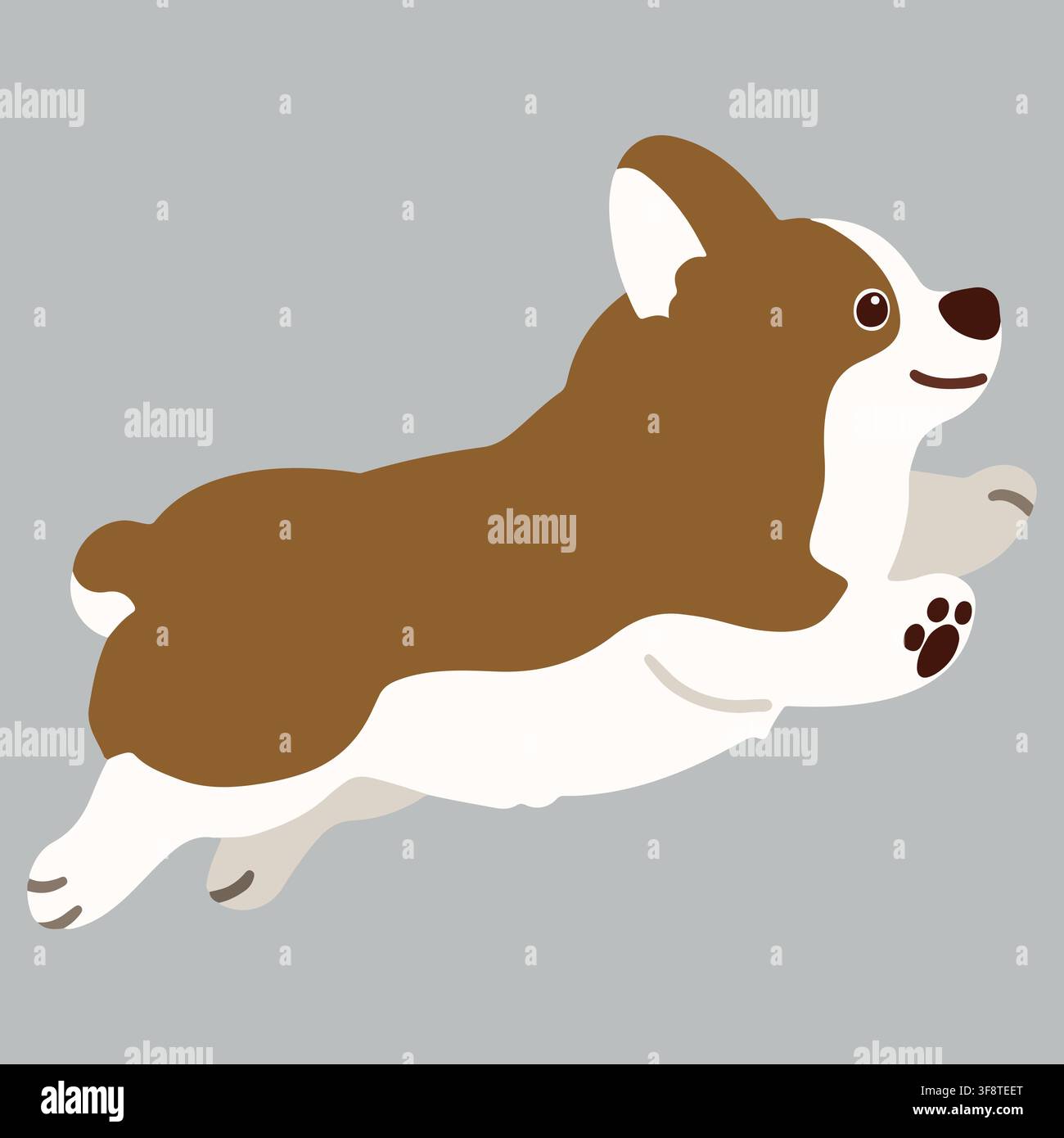 Corgi brun aux couleurs plates sautant de face latérale Illustration de Vecteur